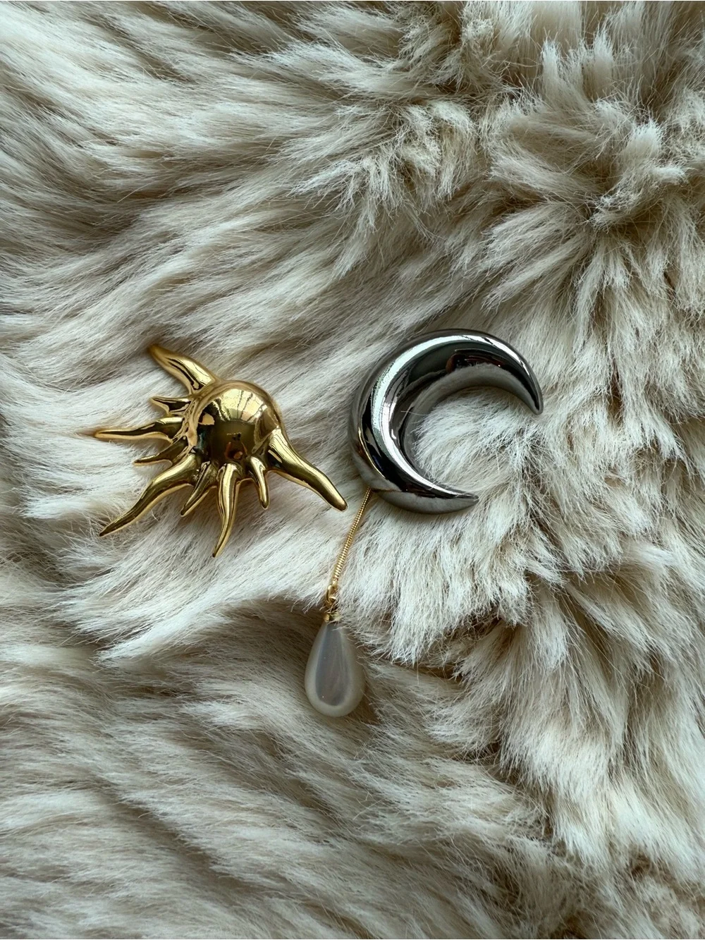 Sun and Moon Drop Pearl Earrings - Gold & Silver